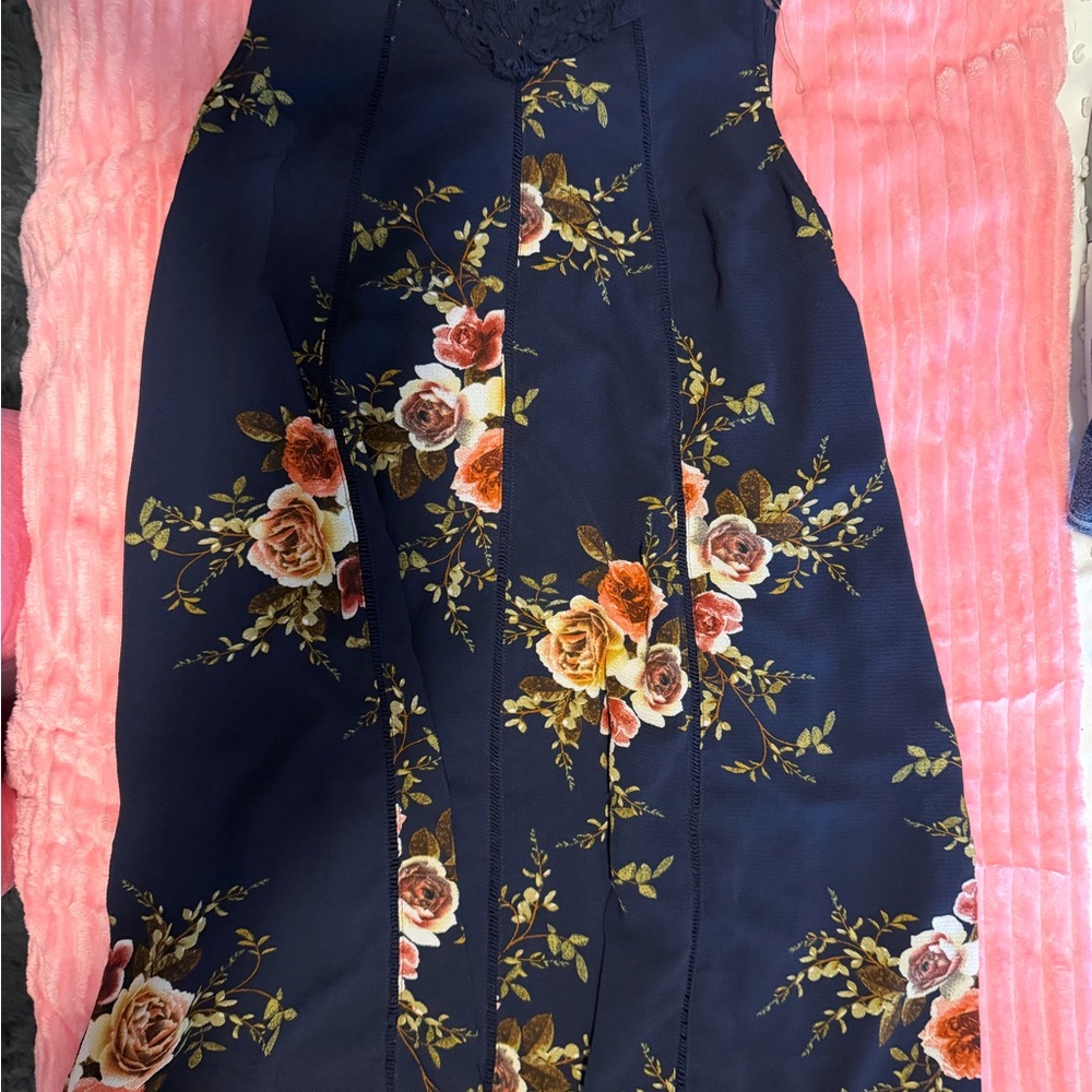 Floral Navy Dress with Pink Accents
